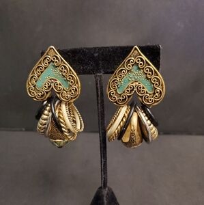 Gas st tropez Gold and Green Heart clip on Earrings